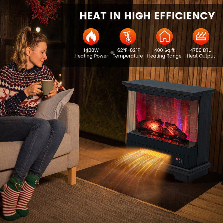27 Inches Electric Fireplace Heater 1400W Freestanding Fireplace Stove with Remote Control and Timer
