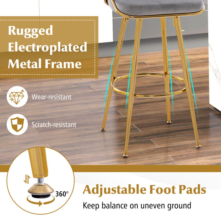 29 Inch Velvet Bar Stools Set of 2 Counter Height Barstools Armless Dining Chairs with Adjustable Foot Pads and Woven Backrest