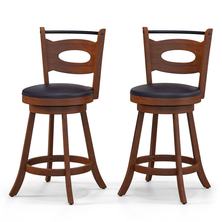 2 Pieces 360-Degree Swivel Bar Chairs Counter Height Barstool with Cushion and Footrest