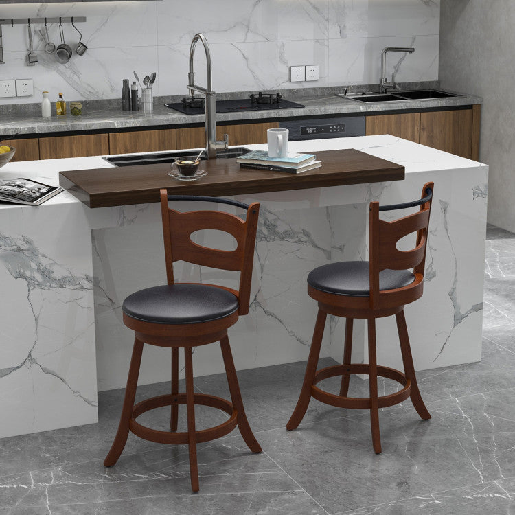 2 Pieces 360-Degree Swivel Bar Chairs Counter Height Barstool with Cushion and Footrest