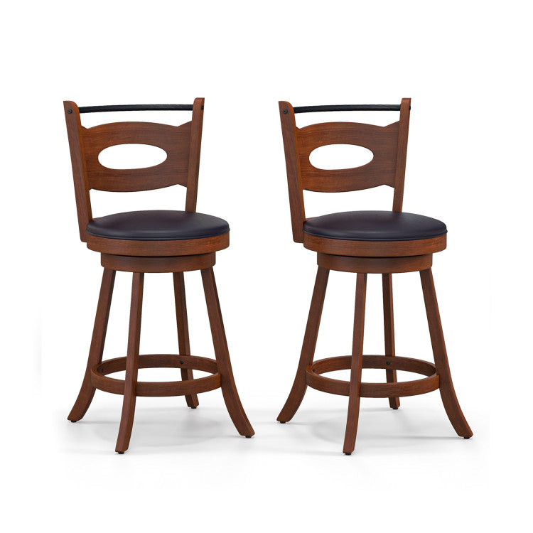 2 Pieces 360-Degree Swivel Bar Chairs Counter Height Barstool with Cushion and Footrest