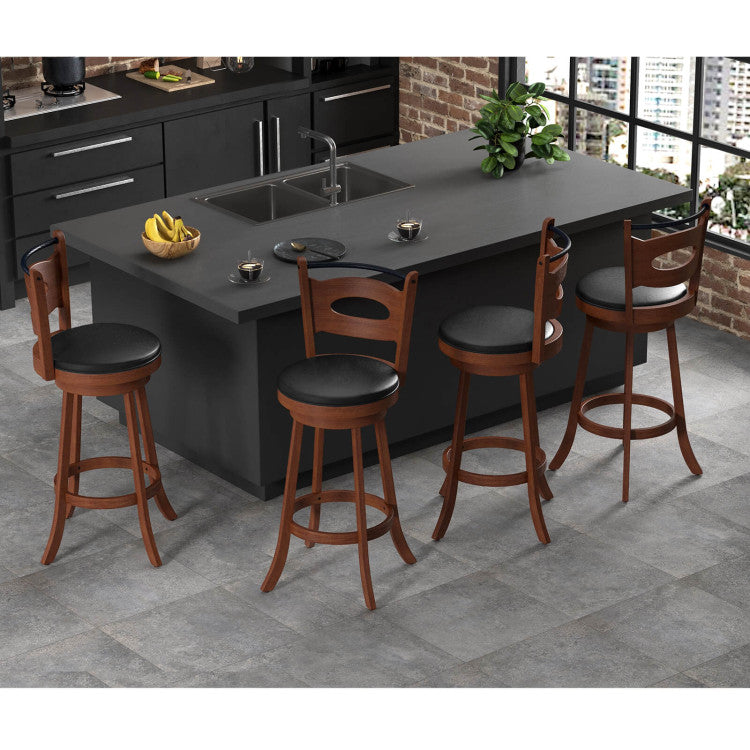 2 Pieces 360-Degree Swivel Bar Chairs Counter Height Barstool with Cushion and Footrest