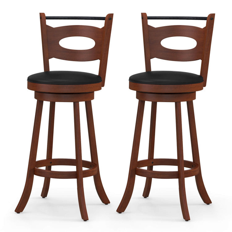 2 Pieces 360-Degree Swivel Bar Chairs Counter Height Barstool with Cushion and Footrest
