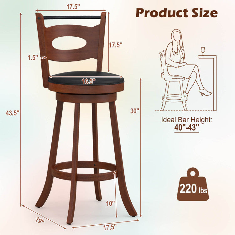 2 Pieces 360-Degree Swivel Bar Chairs Counter Height Barstool with Cushion and Footrest