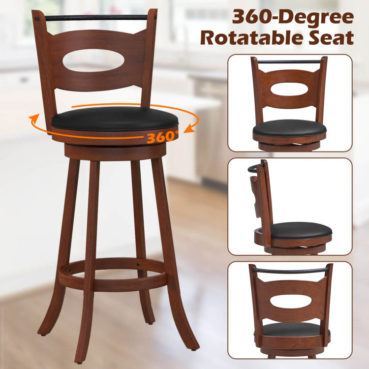2 Pieces 360-Degree Swivel Bar Chairs Counter Height Barstool with Cushion and Footrest