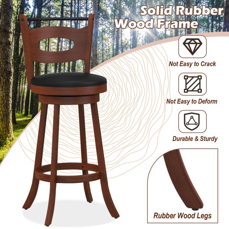2 Pieces 360-Degree Swivel Bar Chairs Counter Height Barstool with Cushion and Footrest