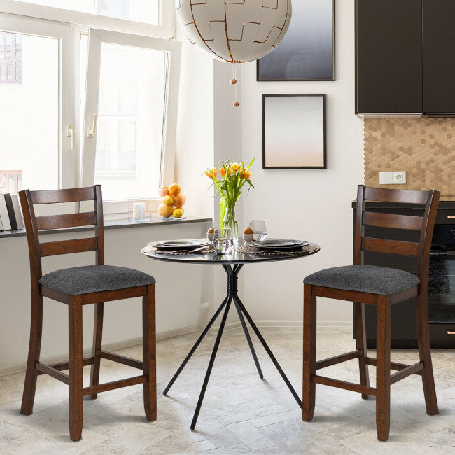 2 Pieces Counter Height Chairs 25.5" Upholstered Bar Stools with Fabric Seat and Footrest