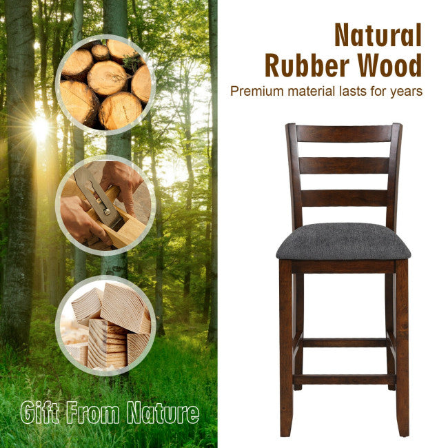 2 Pieces Counter Height Chairs 25.5" Upholstered Bar Stools with Fabric Seat and Footrest