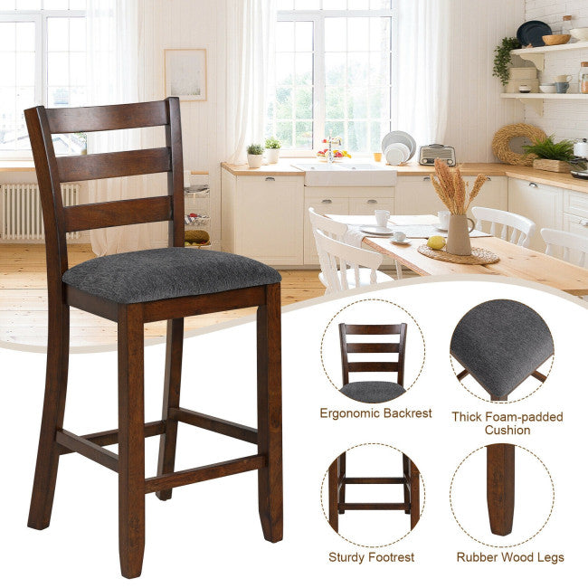 2 Pieces Counter Height Chairs 25.5" Upholstered Bar Stools with Fabric Seat and Footrest