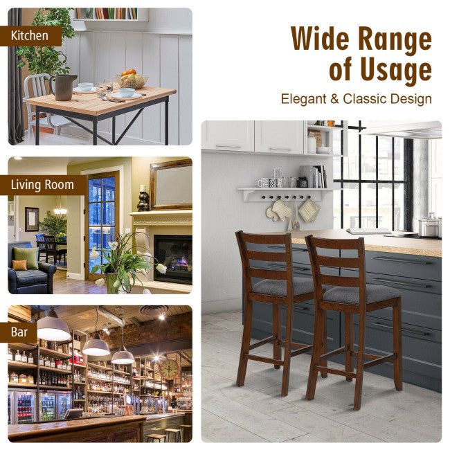 2 Pieces Counter Height Chairs 25.5" Upholstered Bar Stools with Fabric Seat and Footrest