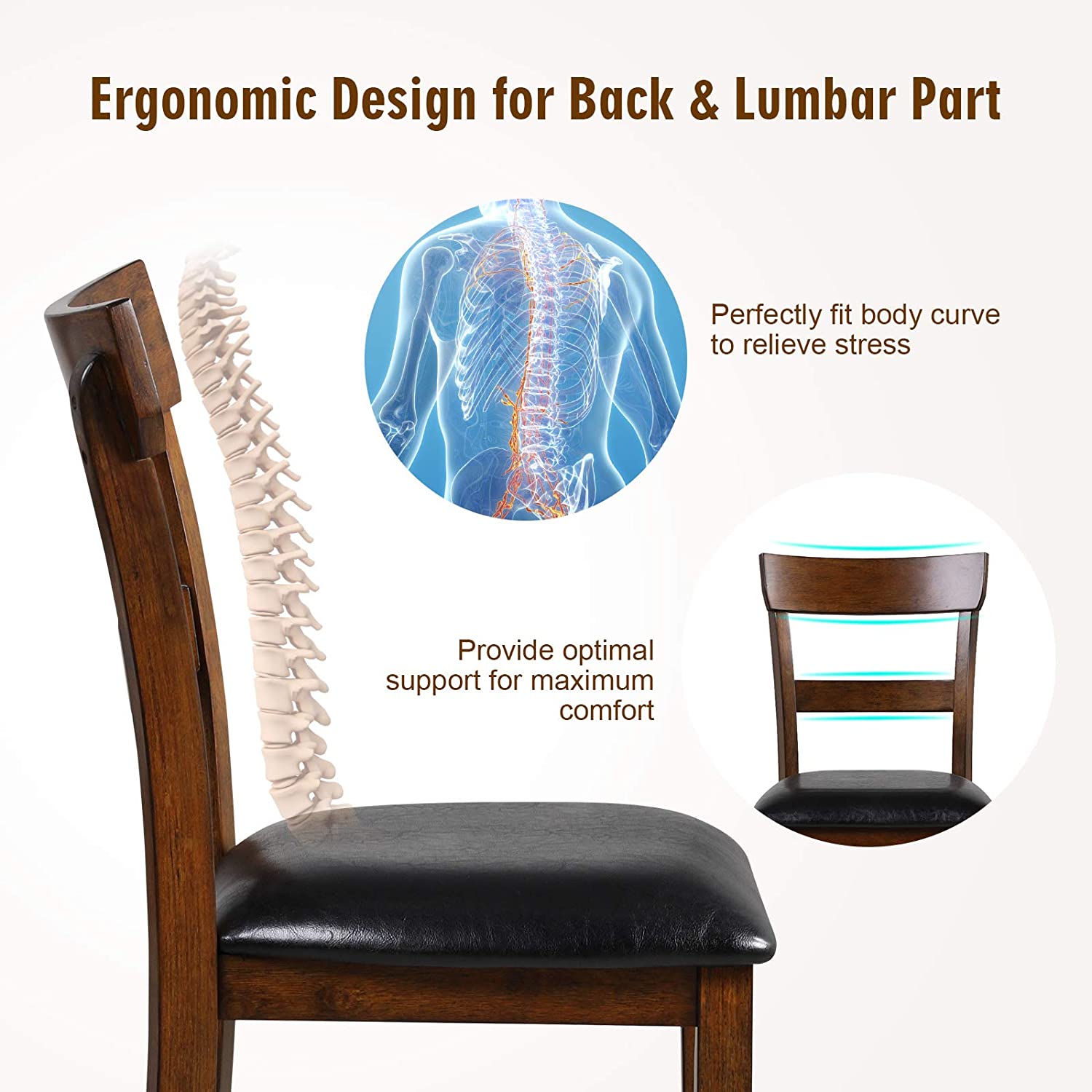 2 Pieces Counter Height Vintage Dining Chair Set 25.5-Inch Bar Stools with Foam-Padded Cushion
