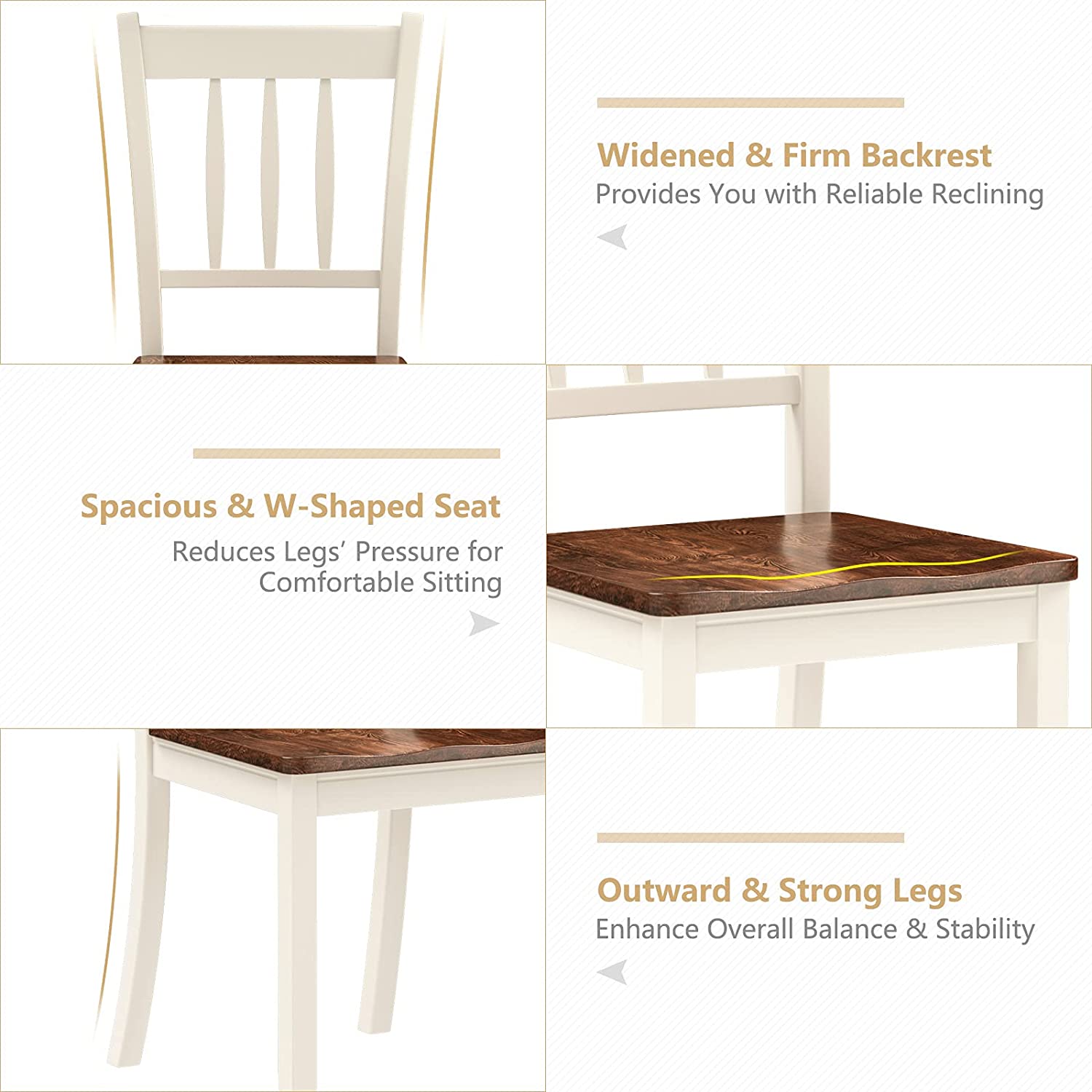 2 Pieces Solid Wood Whitesburg Dining Chairs with Spindle Back and Wood Seating