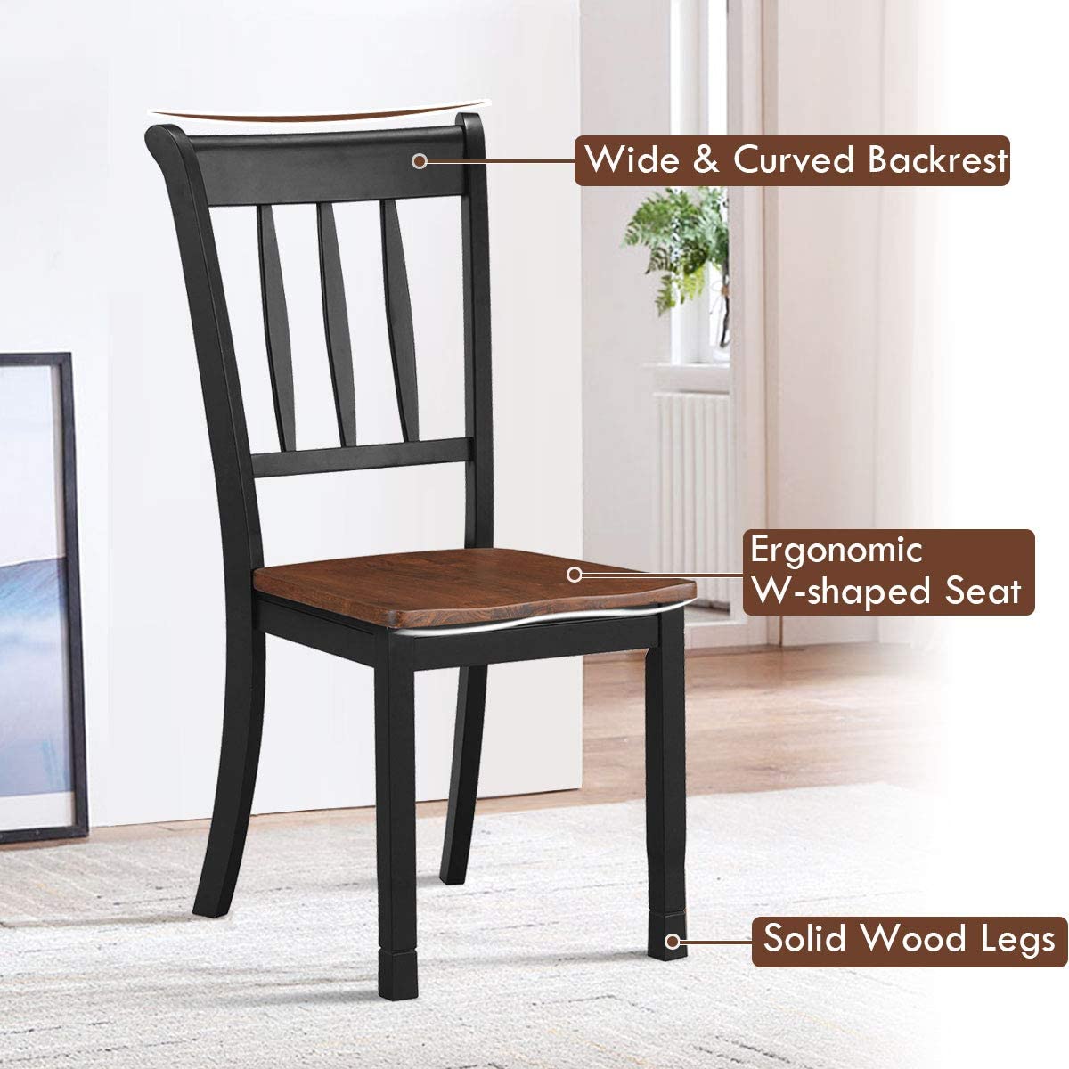 2 Pieces Solid Wood Whitesburg Dining Chairs with Spindle Back and Wood Seating