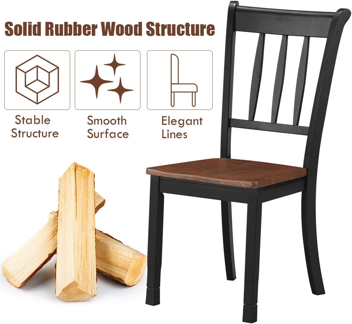 2 Pieces Solid Wood Whitesburg Dining Chairs with Spindle Back and Wood Seating