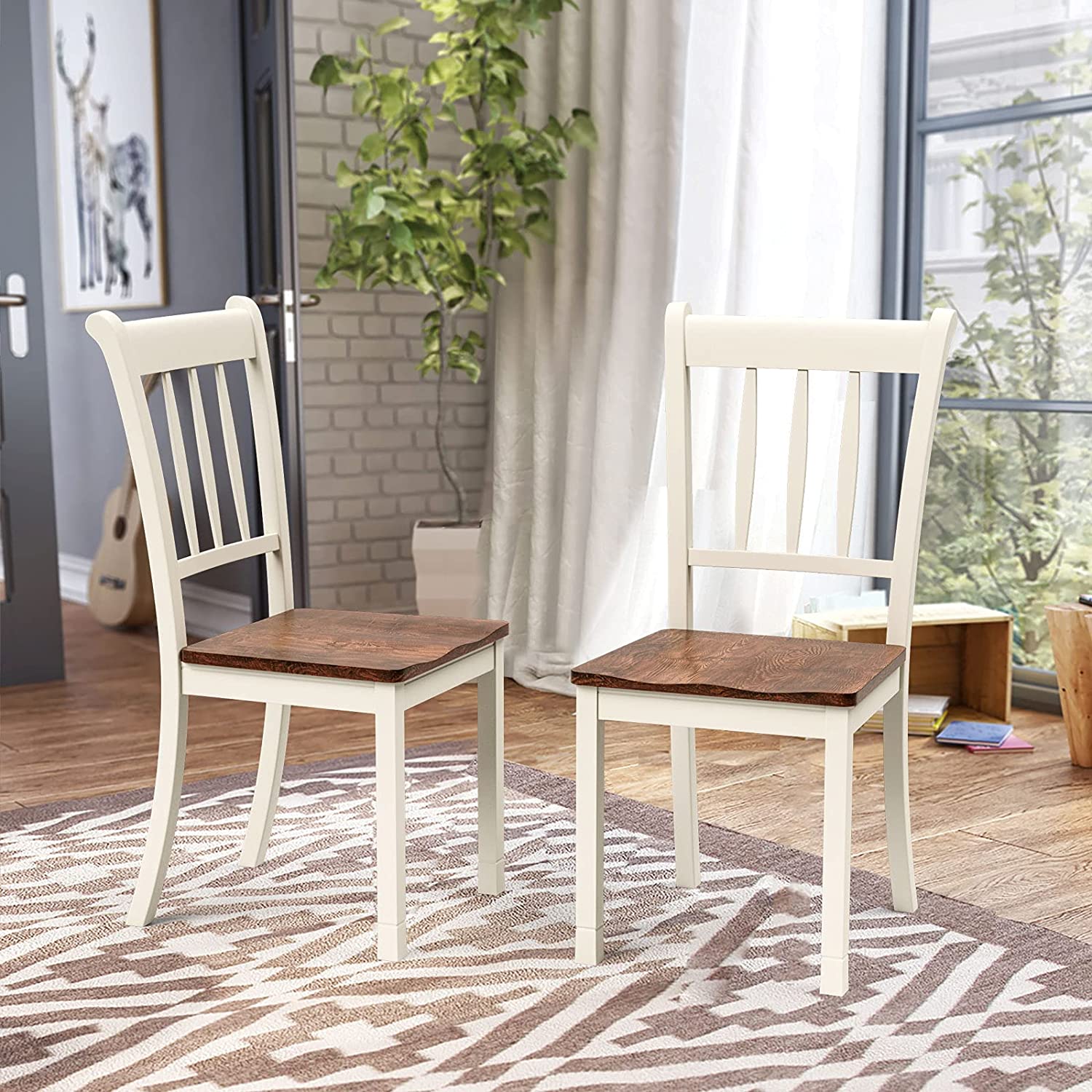 2 Pieces Solid Wood Whitesburg Dining Chairs with Spindle Back and Wood Seating