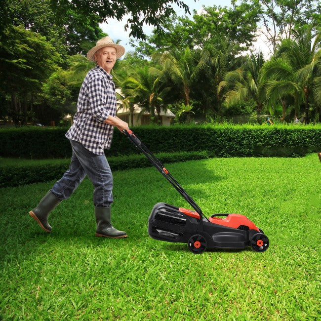 14" 12 Amp Folding Corded Electric Push Lawn Mower with Grass Bag
