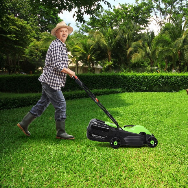 14" 12 Amp Folding Corded Electric Push Lawn Mower with Grass Bag