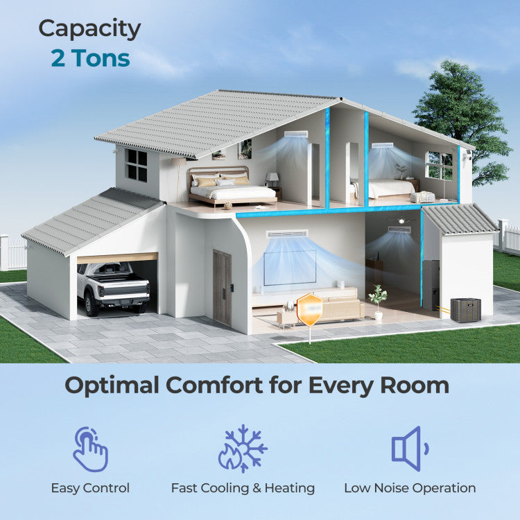 2 Ton Ducted Central Air Conditioner Heat Pump System 24000 BTU 208/230V 18 SEER2 Inverter Split AC with Multi-Position Air Handler Unit