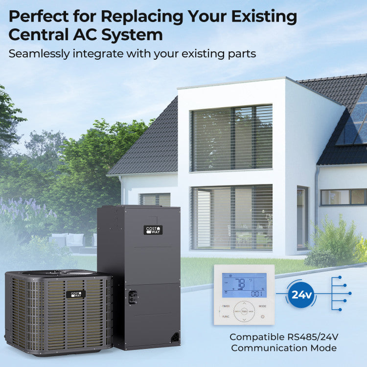 2 Ton Ducted Central Air Conditioner Heat Pump System 24000 BTU 208/230V 18 SEER2 Inverter Split AC with Multi-Position Air Handler Unit