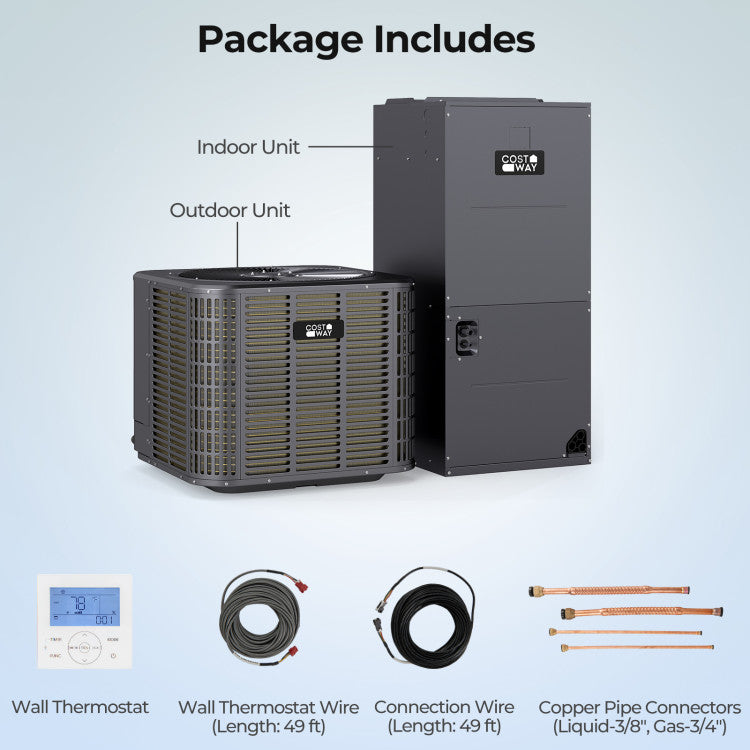 2 Ton Ducted Central Air Conditioner Heat Pump System 24000 BTU 208/230V 18 SEER2 Inverter Split AC with Multi-Position Air Handler Unit