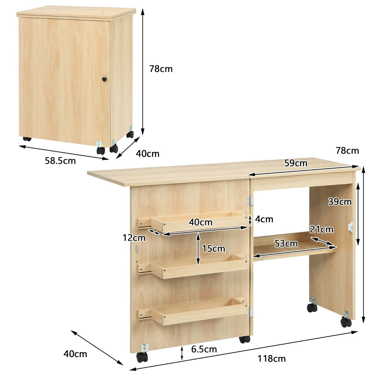 2-In-1 Multifunctional Sewing Machine Cart Table with Lockable Casters