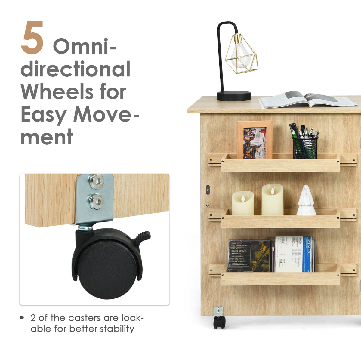 2-In-1 Multifunctional Sewing Machine Cart Table with Lockable Casters