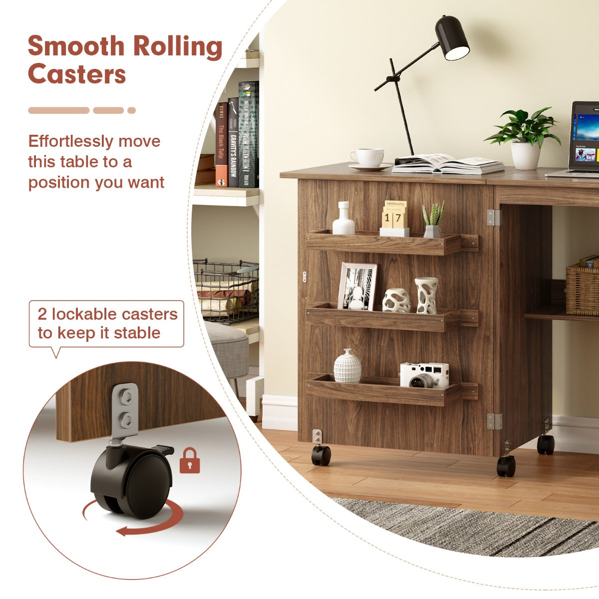2-In-1 Multifunctional Sewing Machine Cart Table with Lockable Casters