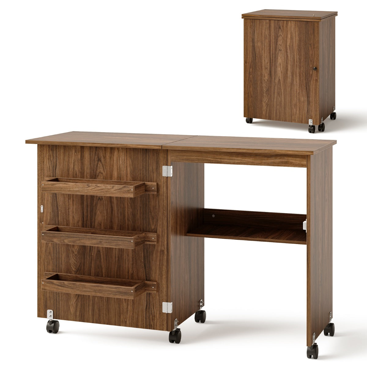 2-In-1 Multifunctional Sewing Machine Cart Table with Lockable Casters