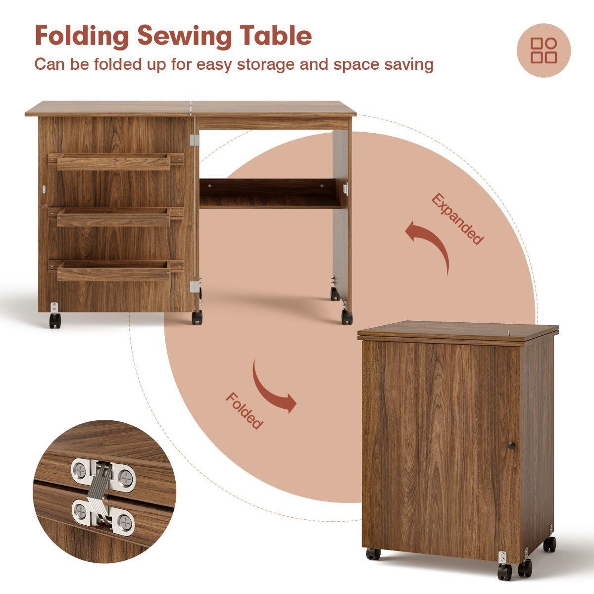 2-In-1 Multifunctional Sewing Machine Cart Table with Lockable Casters