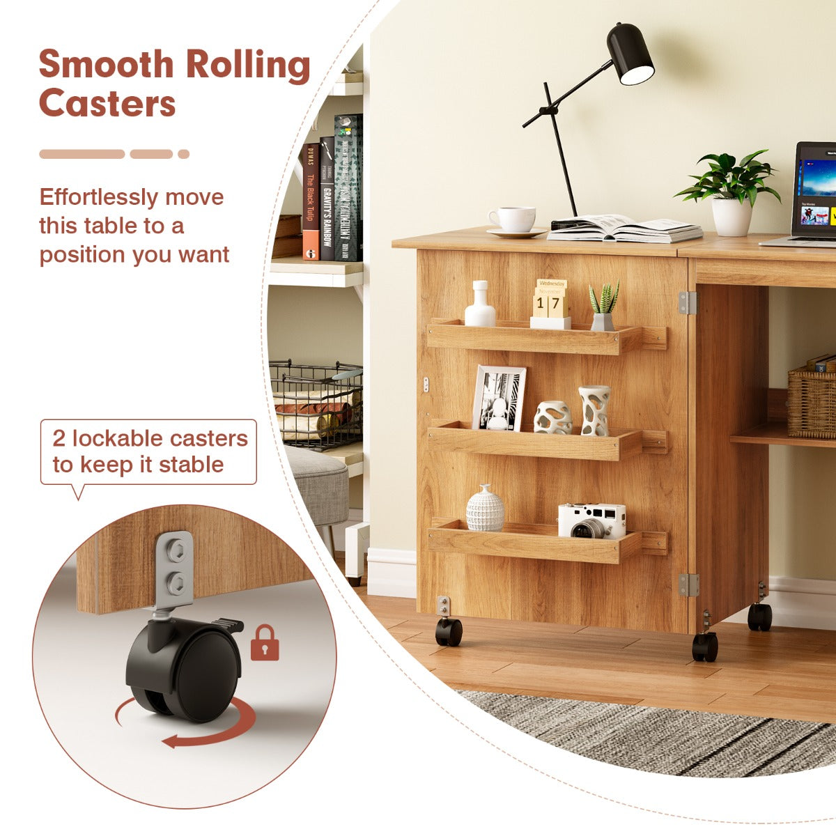 2-In-1 Multifunctional Sewing Machine Cart Table with Lockable Casters