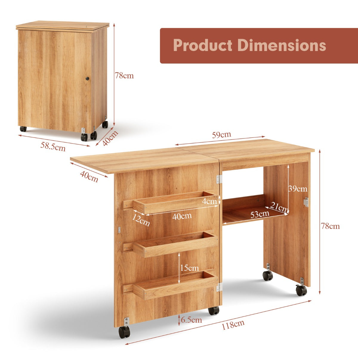 2-In-1 Multifunctional Sewing Machine Cart Table with Lockable Casters