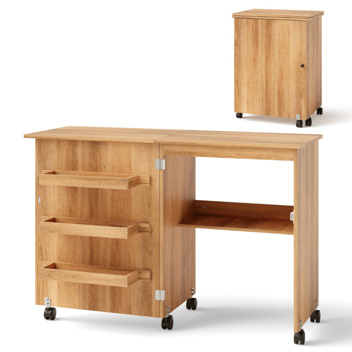 2-In-1 Multifunctional Sewing Machine Cart Table with Lockable Casters