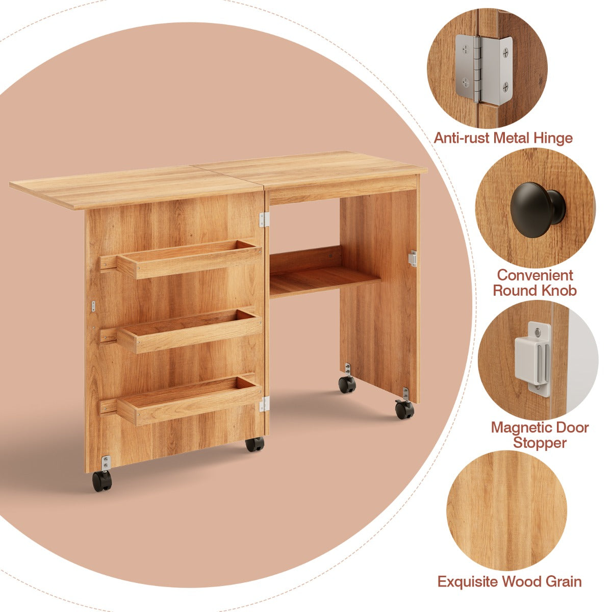 2-In-1 Multifunctional Sewing Machine Cart Table with Lockable Casters