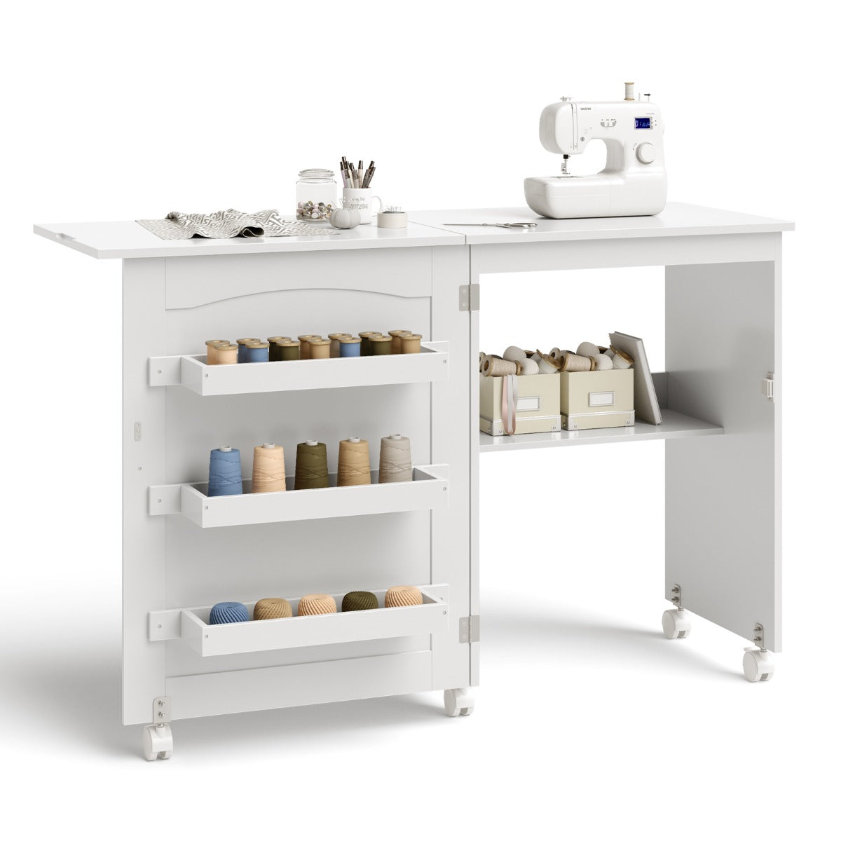 2-In-1 Multifunctional Sewing Machine Cart Table with Lockable Casters