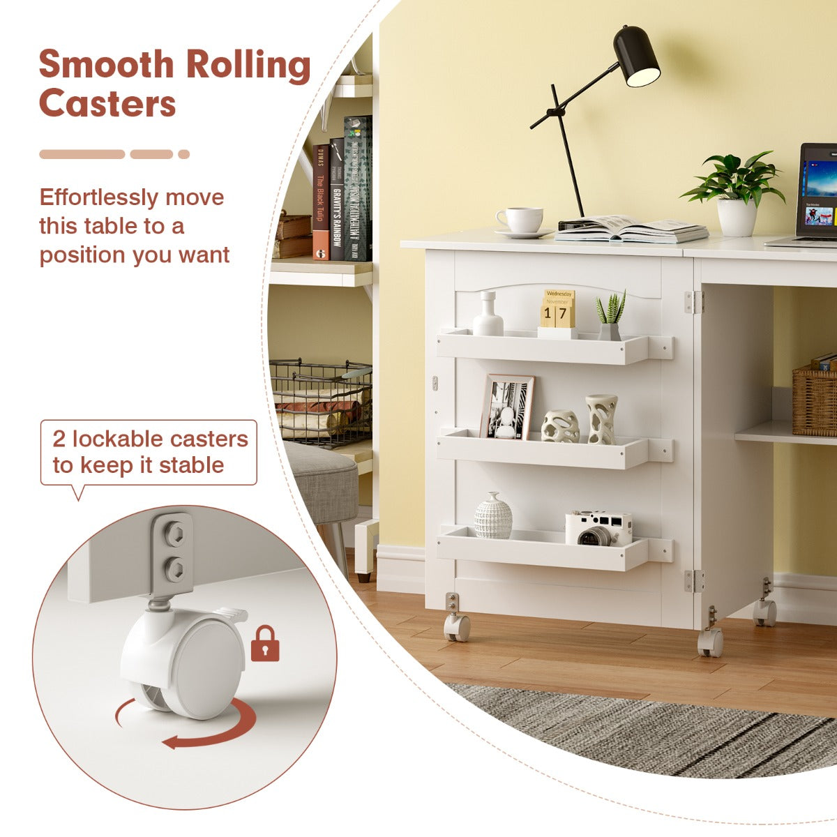 2-In-1 Multifunctional Sewing Machine Cart Table with Lockable Casters
