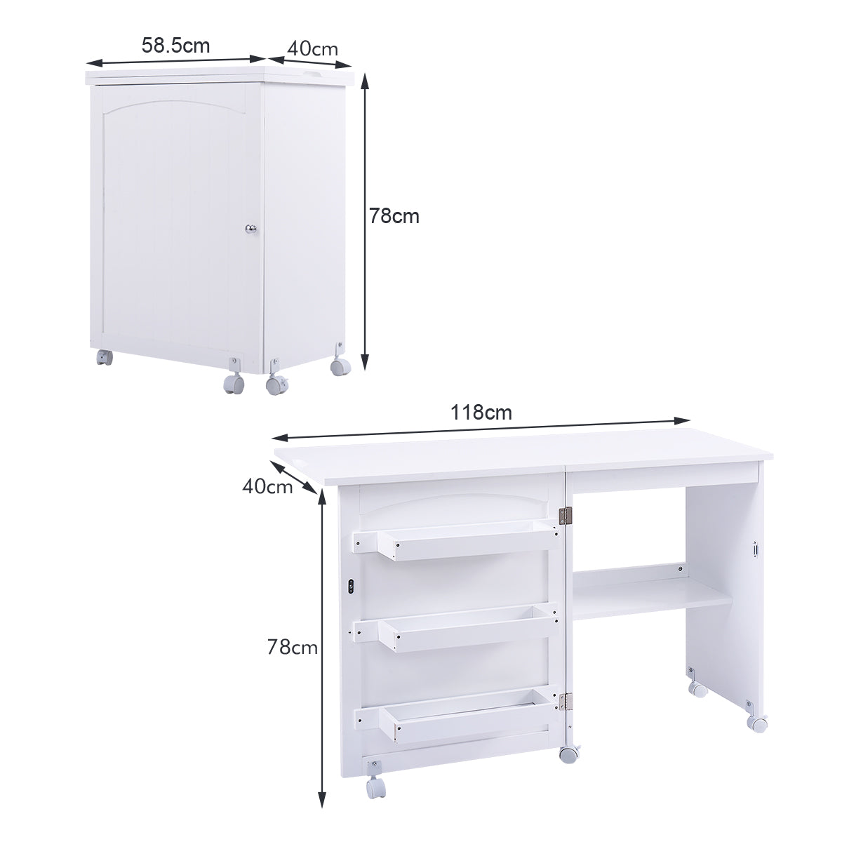 2-In-1 Multifunctional Sewing Machine Cart Table with Lockable Casters