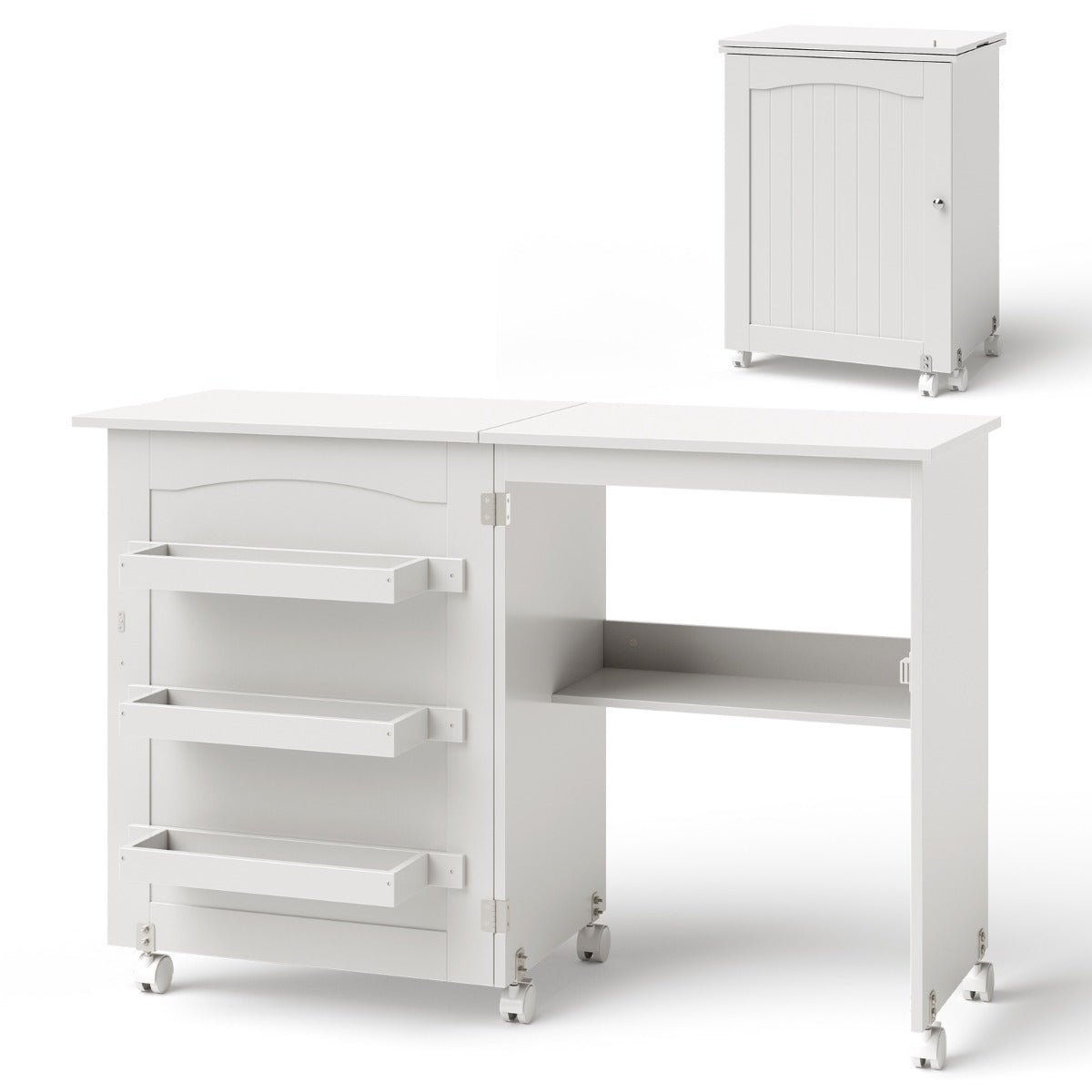 2-In-1 Multifunctional Sewing Machine Cart Table with Lockable Casters