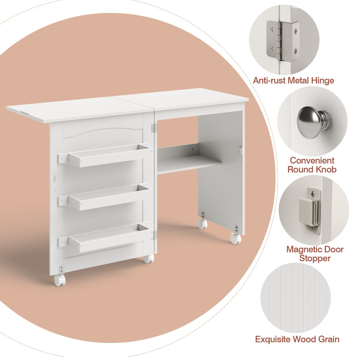 2-In-1 Multifunctional Sewing Machine Cart Table with Lockable Casters