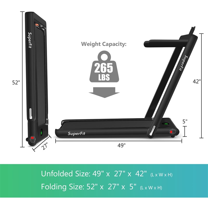 2 in 1 Folding Electric Treadmill 2.25HP Superfit Under Desk Treadmill