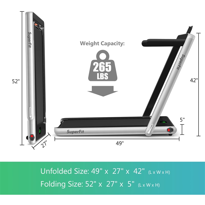 2 in 1 Folding Electric Treadmill 2.25HP Superfit Under Desk Treadmill