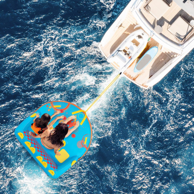 3-Person Towable Tube with Nylon Cover, Inflatable Boat Tube with EVA Seat Pads for Boating and Water Sports