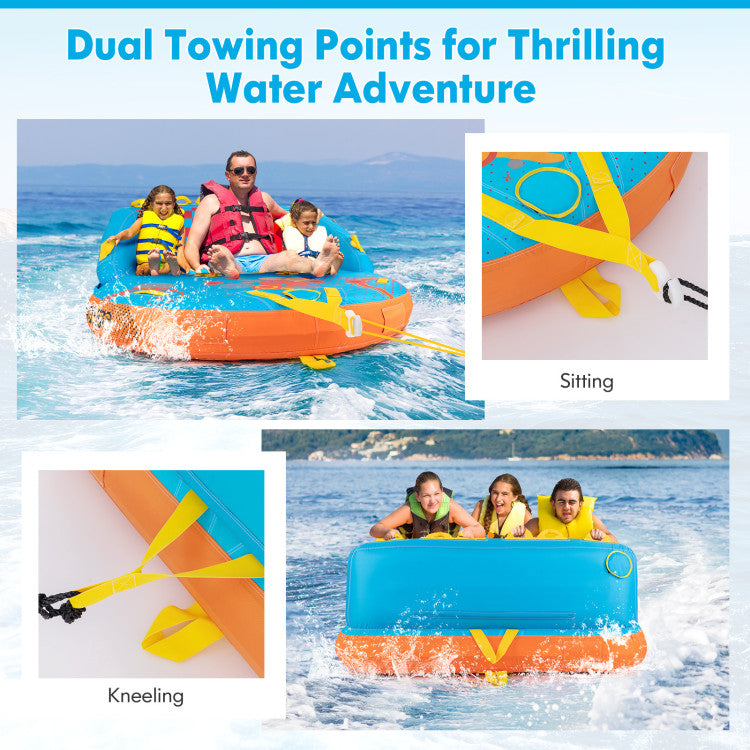 3-Person Towable Tube with Nylon Cover, Inflatable Boat Tube with EVA Seat Pads for Boating and Water Sports