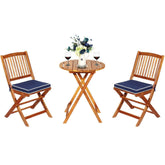 3 Pieces Outdoor Acacia Wood Bistro Set Foldable Patio Chair and Table Set with Removable Cushion