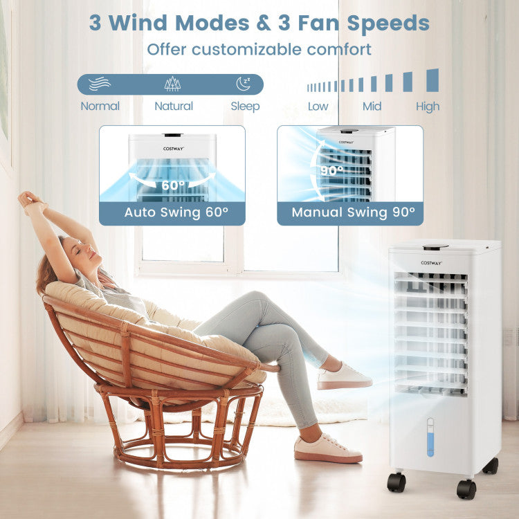 3-in-1 Portable Evaporative Air Swamp Cooler with Remote Control and 12H Timer