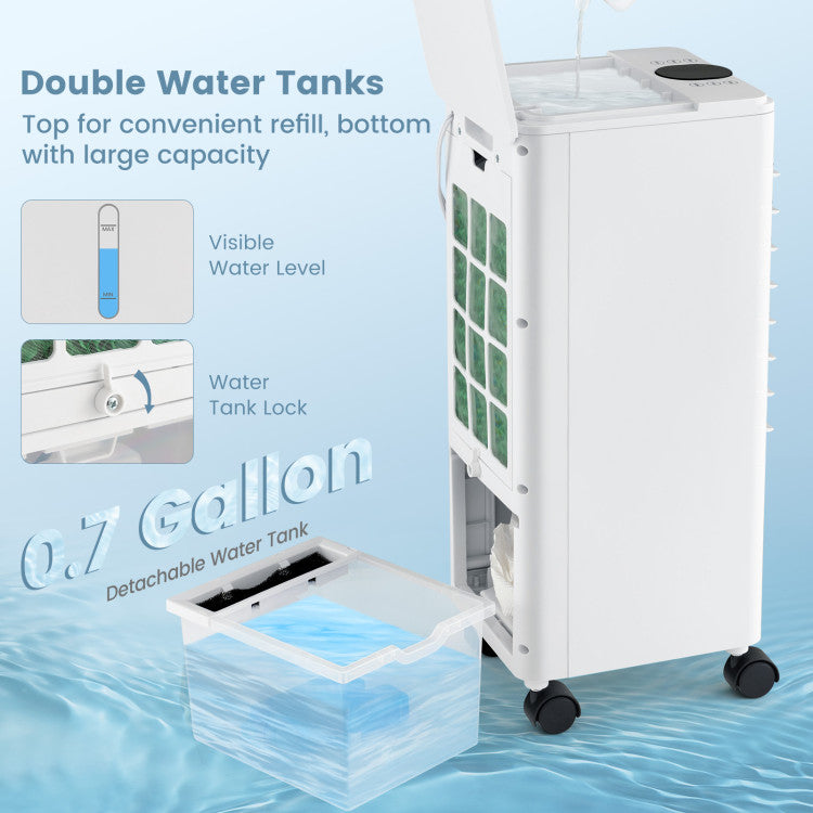 3-in-1 Portable Evaporative Air Swamp Cooler with Remote Control and 12H Timer