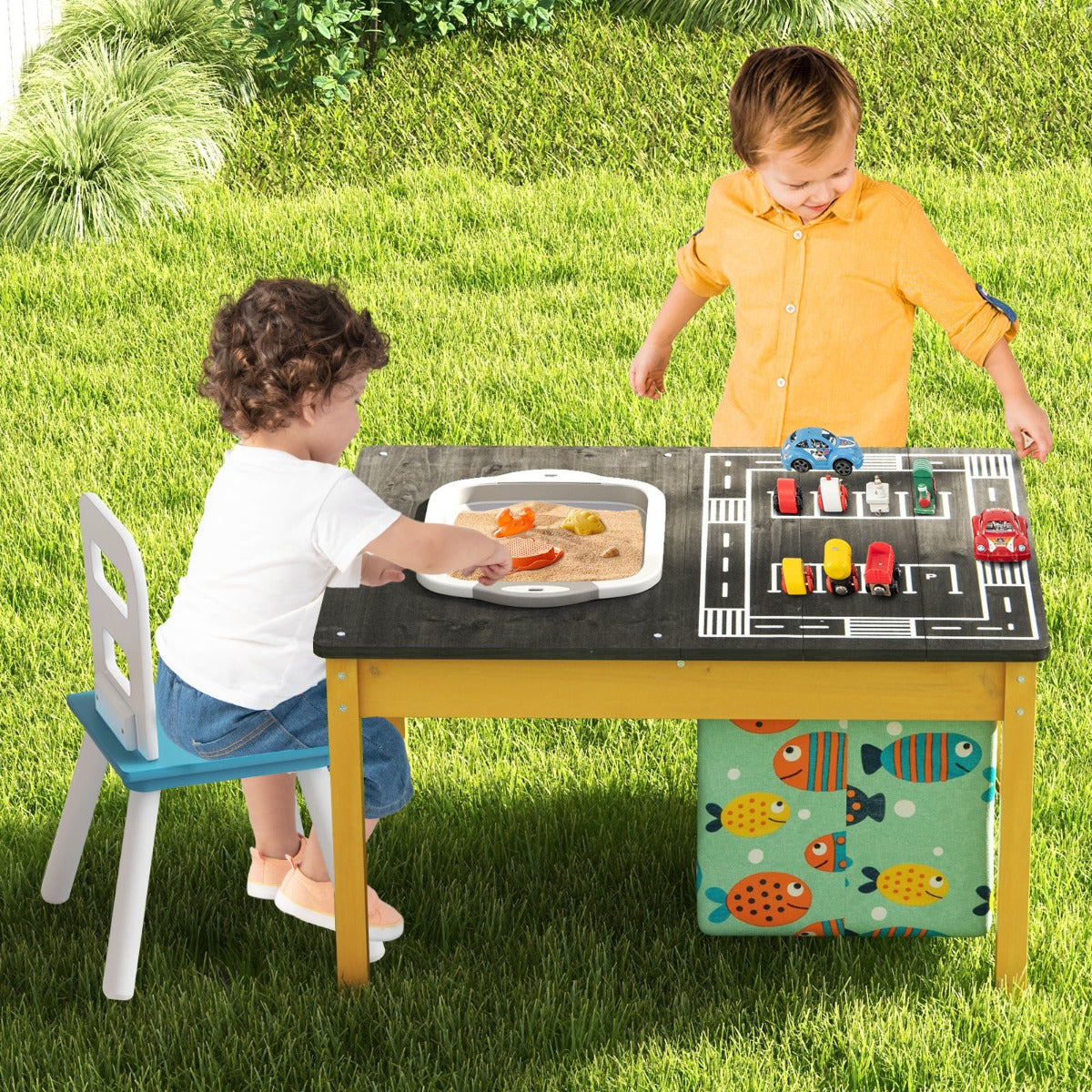 4-in-1 Kids Sand Water Activity Table with Foldable Storage Bin and Cloth Storage Bag