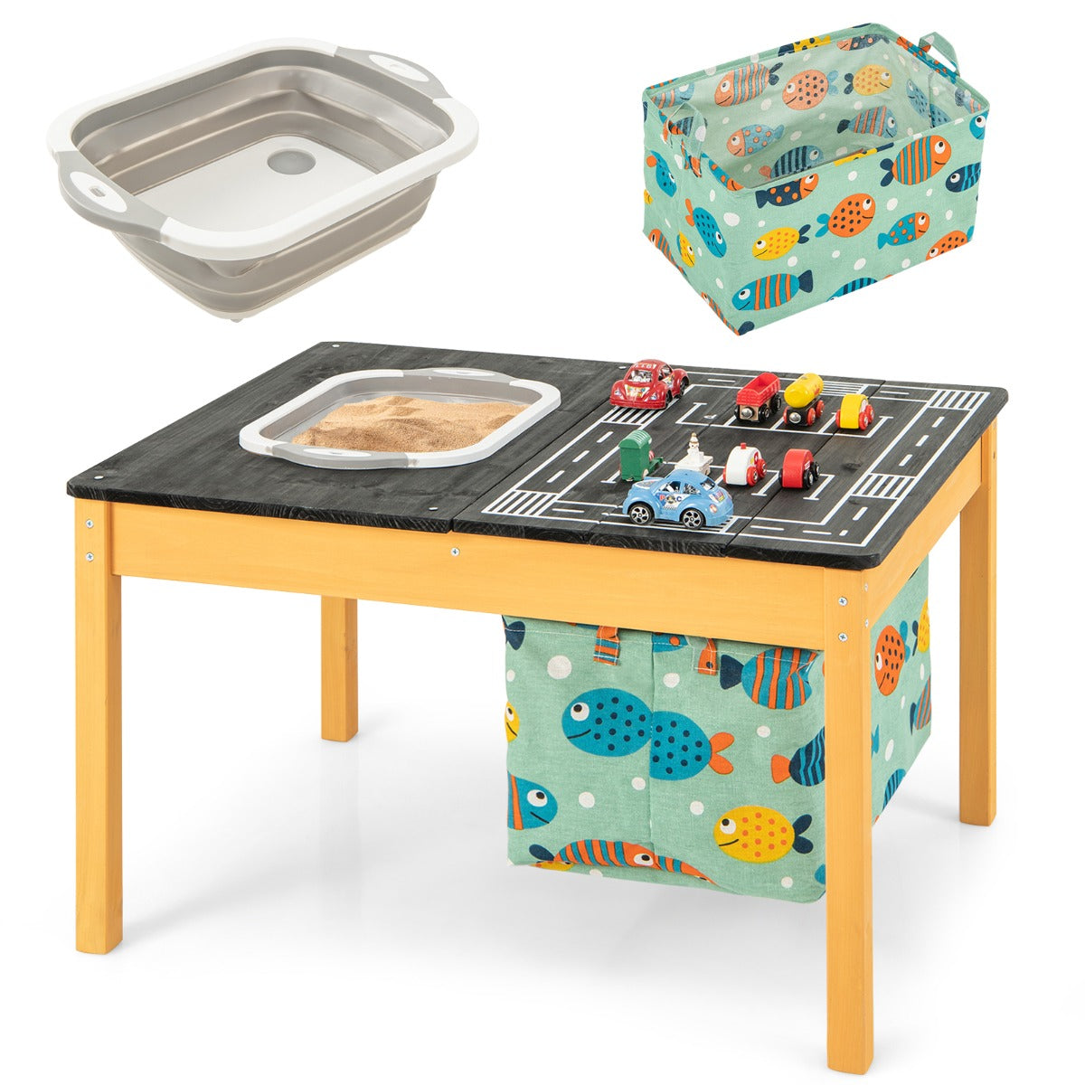 4-in-1 Kids Sand Water Activity Table with Foldable Storage Bin and Cloth Storage Bag