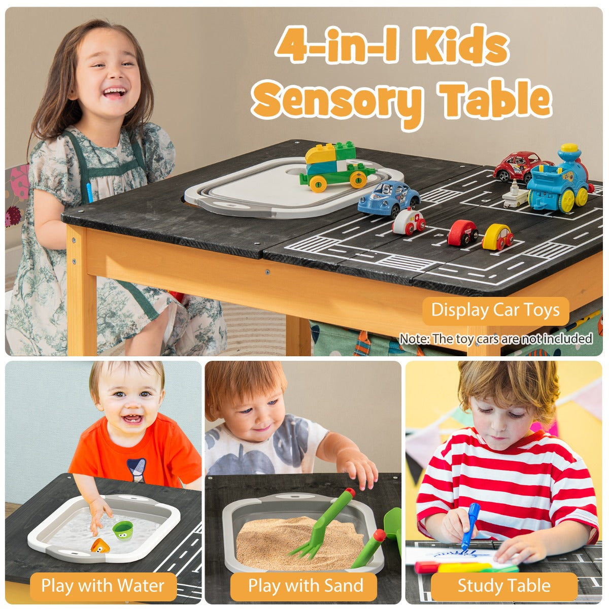4-in-1 Kids Sand Water Activity Table with Foldable Storage Bin and Cloth Storage Bag
