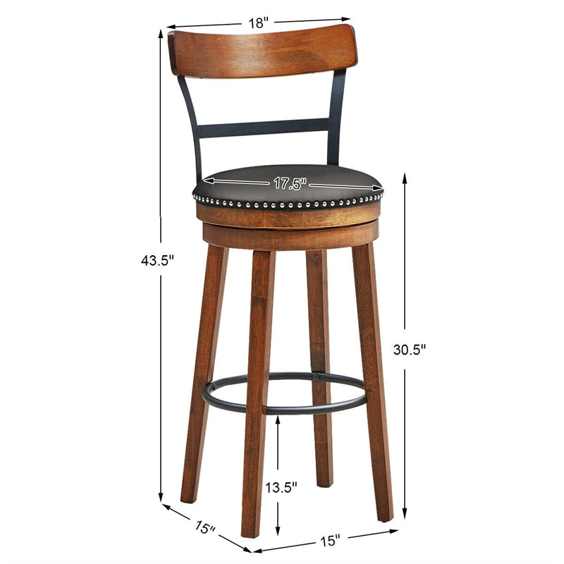 30.5" Bar Stools Set of 2 Swivel Counter Height Dining Chairs with Padded Cushion