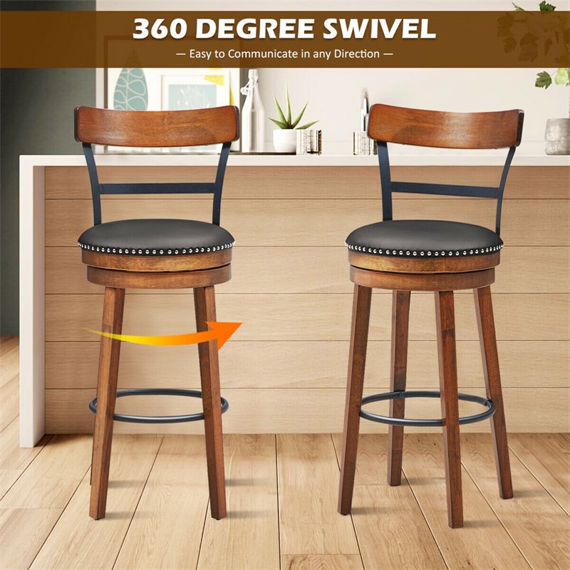 30.5" Bar Stools Set of 2 Swivel Counter Height Dining Chairs with Padded Cushion